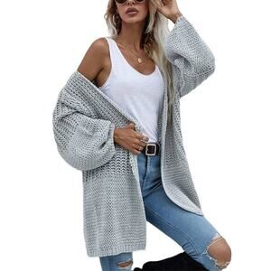 Miss Sparkling Oversized Loose Knit‎ Open Front Boho Cardigan Gray SZ L NWT